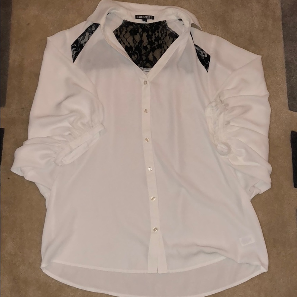 Express White Button Up with Black Lace Inserts